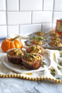 pumpkin banana muffins on pumpkin shaped plate