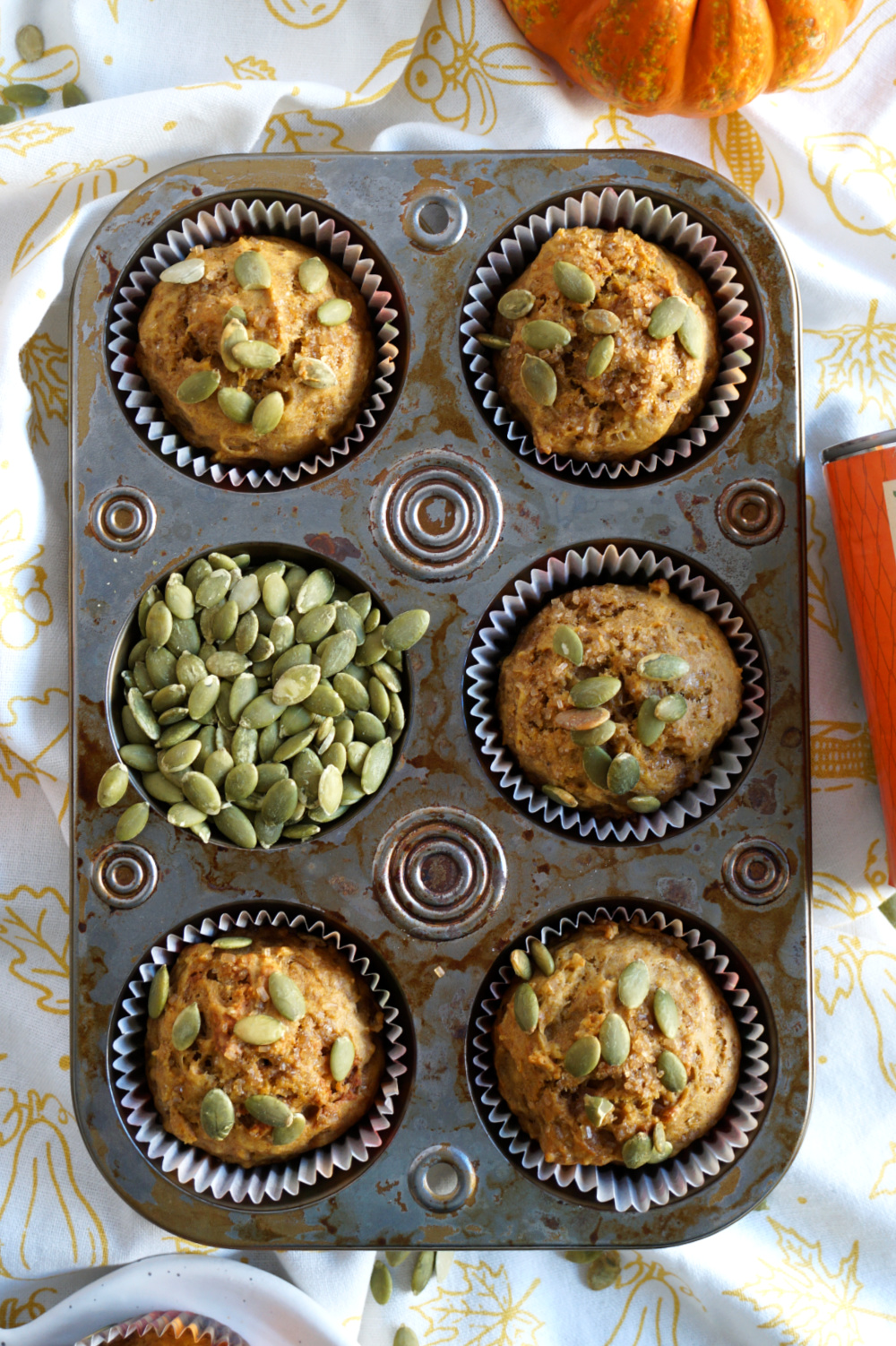 overhead shot of muffins in pan