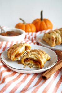 pumpkin butter puff pastry braid in half