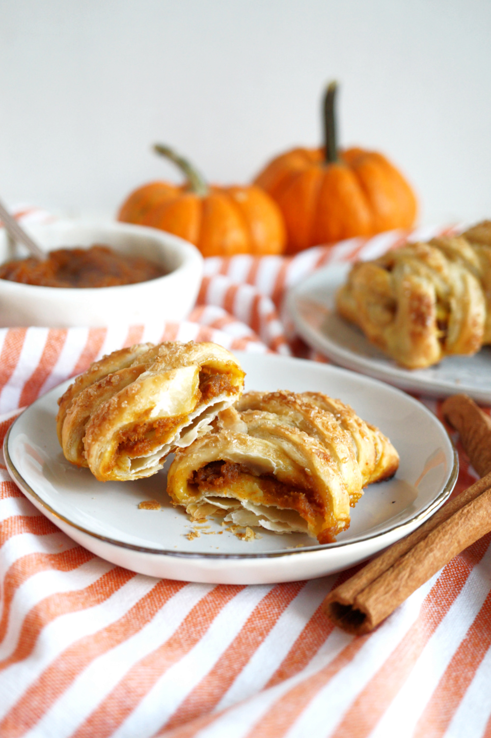 pumpkin butter puff pastry braid in half