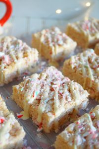 overhead shot of candy cane rice krispies