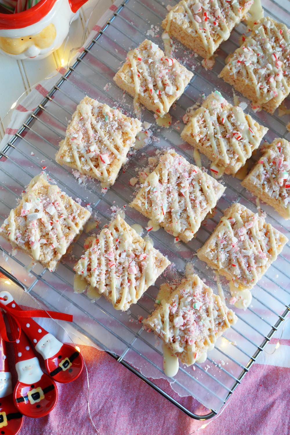 overhead shot of cut candy cane rice krispies