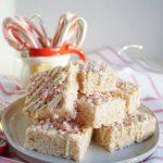 plate of candy cane rice krispie treats