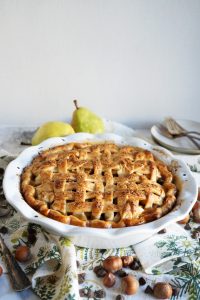 latticed pie in white dish