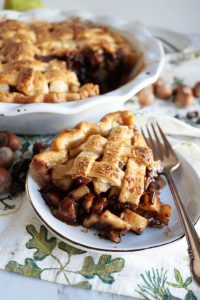 slice of pear pie on plate