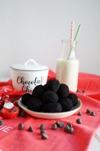 black chocolate truffles on plate