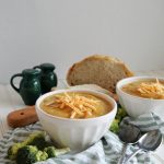 bowls of broccoli cheese soup