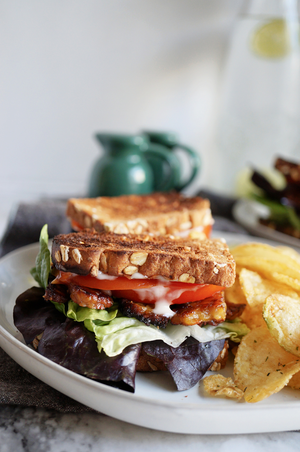 detailed close up view of BLT sandwich