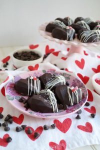 plate of heart shaped chocolate cake gems