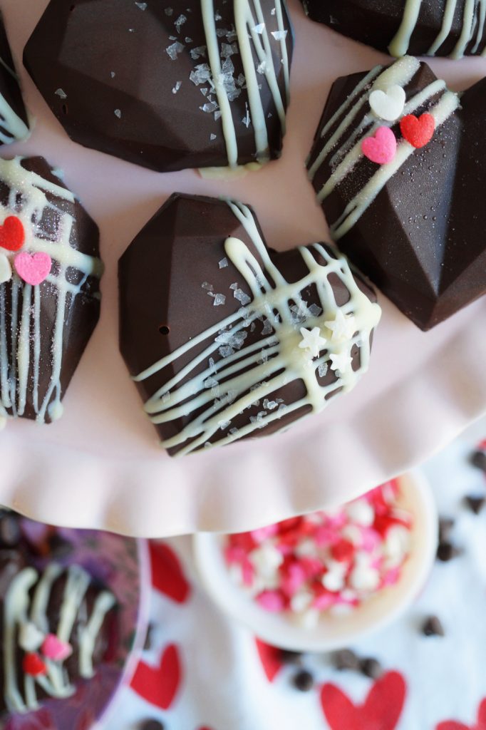 overhead shot of a chocolate heart cake gem