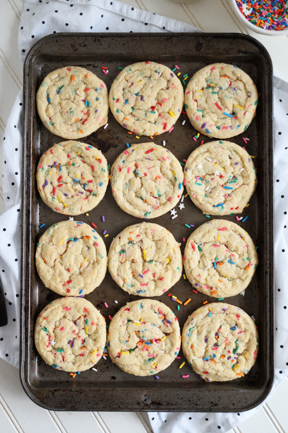 confetti sugar cookies on baking sheet