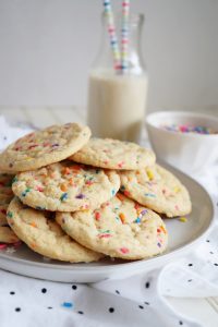 pile of confetti sugar cookies on large plate