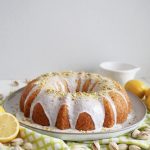 lemon pistachio bundt cake with white glaze