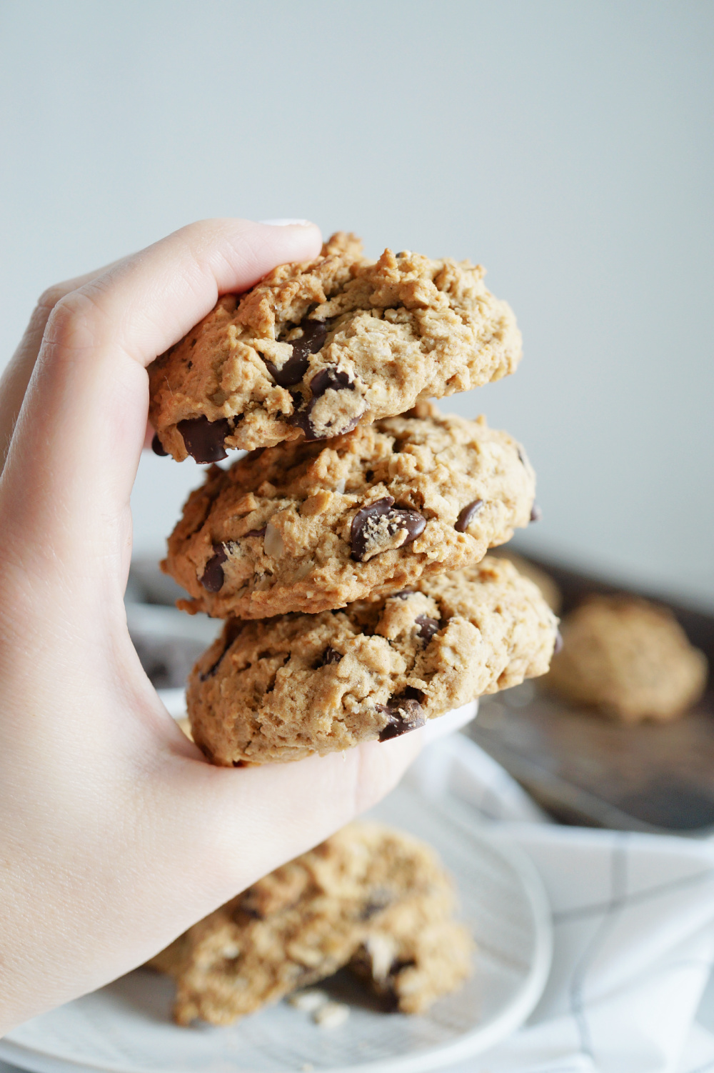 holding a stack of cookies in hand