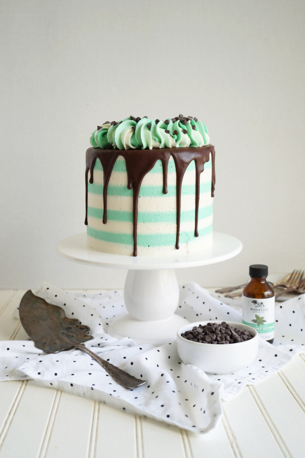 striped mint chip layer cake