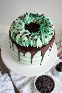 overhead view of mint chip cake