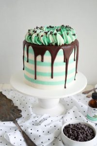 mint chip cake on cake stand
