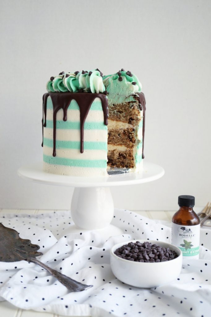 mint chip cake with slice cut