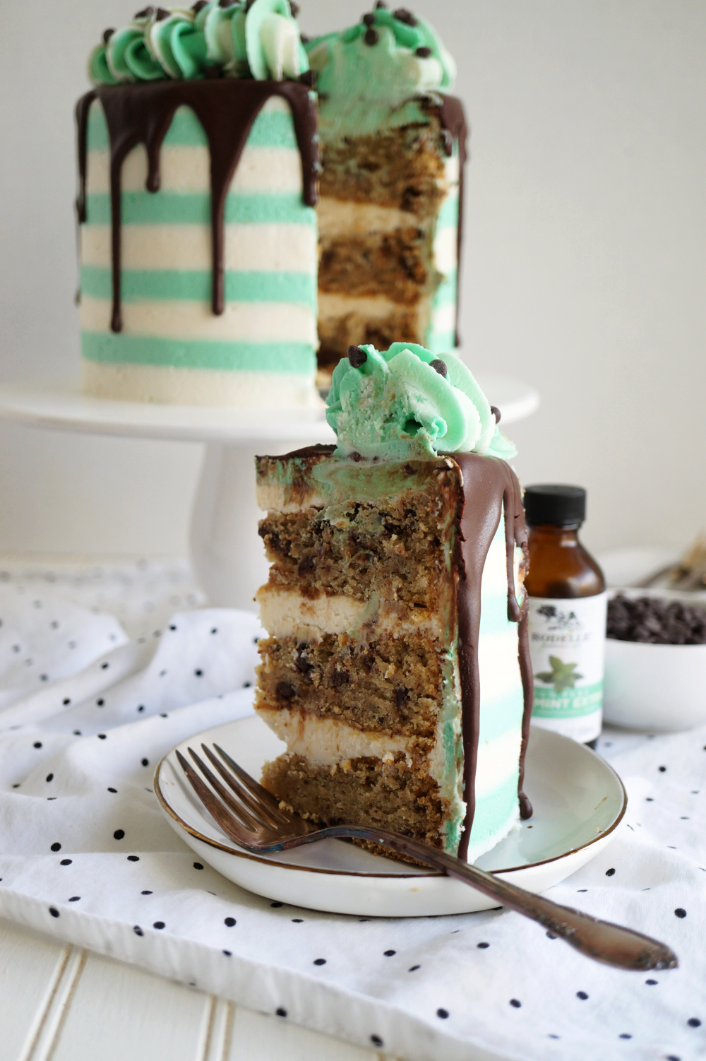 slice of mint chip cake on plate