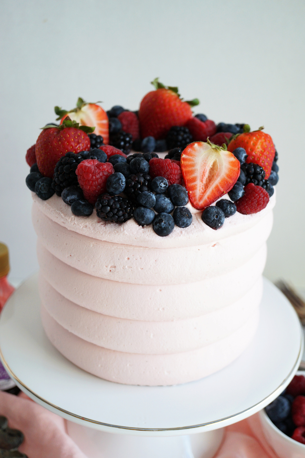 top view of mixed berry cake