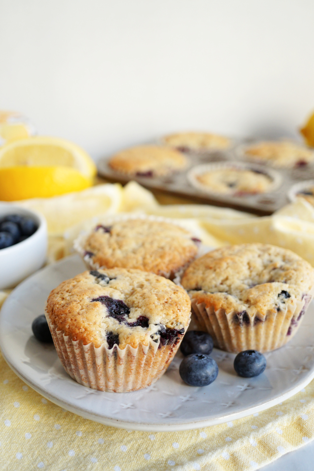 lemon blueberry muffins on plate