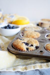 lemon blueberry muffin in pan