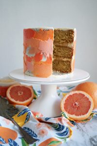 grapefruit cake with slice cut out