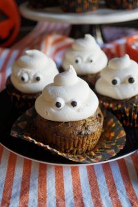 oreo pumpkin cupcake with wrapper off