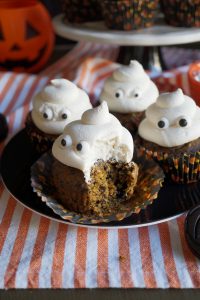 oreo pumpkin cupcake with bite taken out