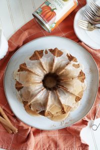 overhead shot of bundt cake on plate