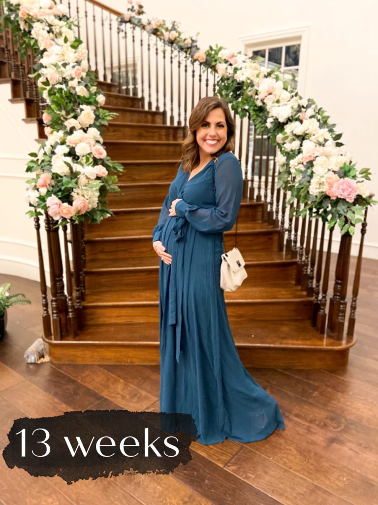 photo of woman holding belly and label "13 weeks"